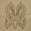 One from The Hero Suite (a suite of 8 pieces); 2001; embroidery in canvas, black leather, silver leaf on cast plastic; this piece 20 ½ x 17 ½ x 2 ¾ inches