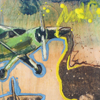 airplanesostrich; 2011; encaustic, oil, charcoal, pastel, image transfer; 11 x 11 inches