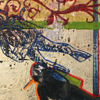 scubascubascuba; 2011; encaustic, oil, gold leaf, image transfer; 11 x 11 inches